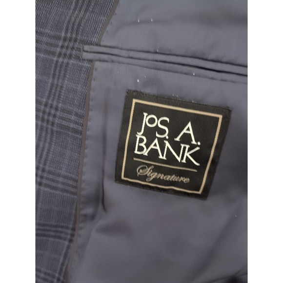 JOS A BANK SIGNATURE Mens Blue Plaid Wool Sport Coat Suit Jacket Blazer 42L - Picture 8 of 10